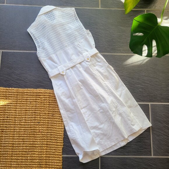 Calvin Klein White Sleeveless Belted Button Front Shirt Dress Size 4 - Picture 7 of 11